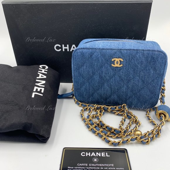 Authentic CHANEL Denim Pearl Crush Camera Bag - Picture 6 of 16